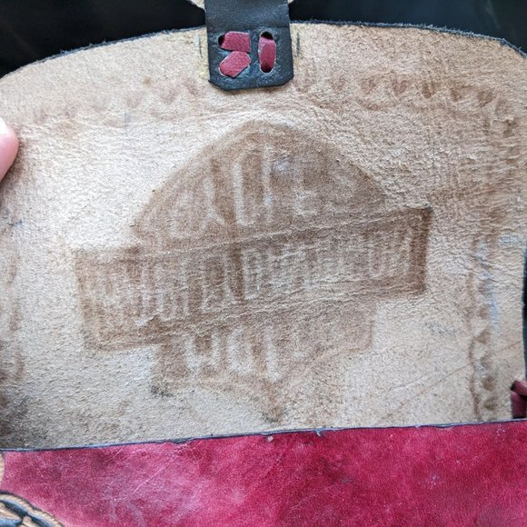 Vtg New Harley-Davidson Multicolor Tooled Adjustable Strap Leather Bag - Picture 6 of 12